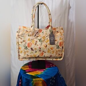 Vince Camuto Floral Canvas Tote Bag in Cream - Vintage Garden (FIRM)